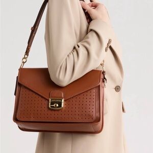 Longchamp Perforated Leather Shoulder Bag in Brown